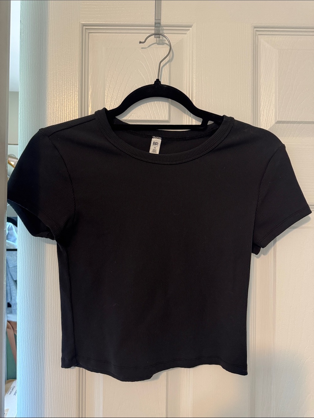 bp Black Ribbed Short-Sleeve Crew Crop Top